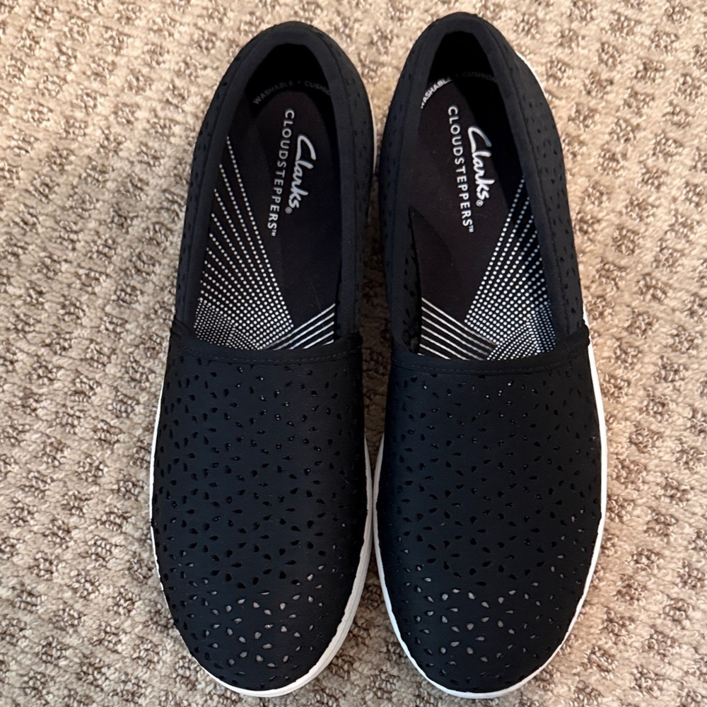 Clarks Black Perforated Slip-On Sneakers